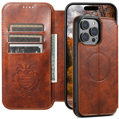 For iPhone 16 Pro Max 15 14 13 Magnetic MagSafe Leather Wallet Flip Stand Cover - Picture 13 of 31