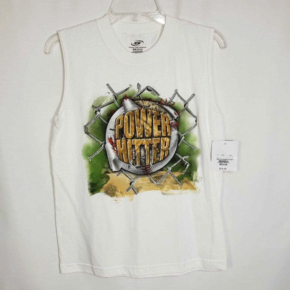 Simply For Sports T-Shirts Boys Medium 10/12 White Graphic Power Hit Lot Of 2 - Image 2 of 4