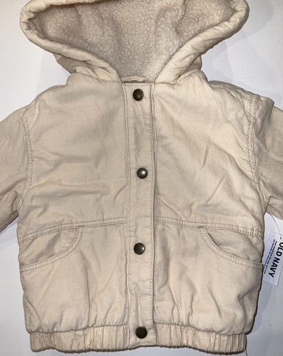 Old Navy Sherpa Corduroy Jacket Size 2T Kids Hooded Cozy Coat Ivory Beige NWT - Picture 9 of 22