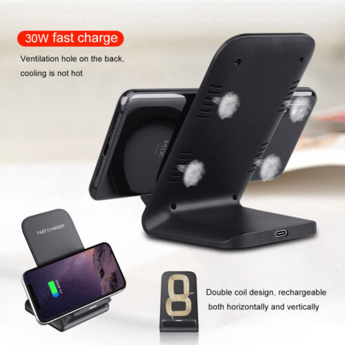 30W Fast Wireless Charger Dock Stand For Apple iPhone Samsung Huawei Cell Phone - Picture 11 of 15