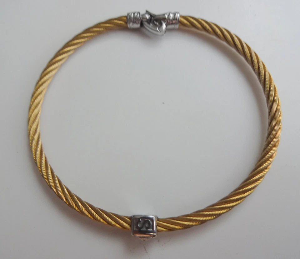 Auténtico Brazalete Charriol Celta Delgado Acero Oro Amarillo Cable con Oro Blanco 18K Foto 4 de 4