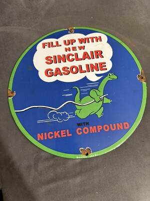 Vintage Style Sinclair Dino Gasoline Pump Oil Gas Steel Metal Top Quality Sign