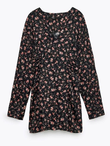 Zara women's dress small short print mini dress floral long sleeve black new - Picture 4 of 6