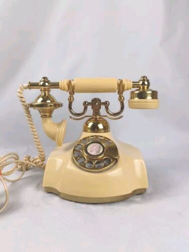 Vintage Electra French Style Cream & Gold Princess Rotary Phone 1971