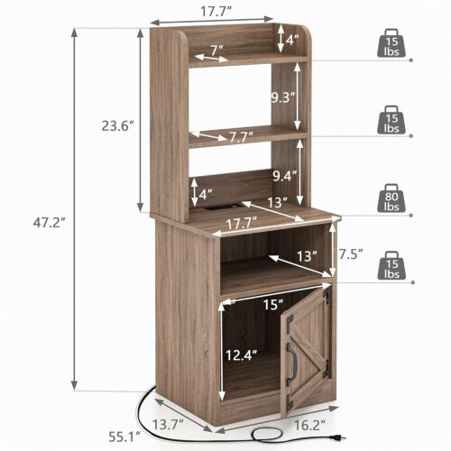Nightstand, Tall Bedside Table with Charging Station & Adjustable Open Bookshelf - Picture 2 of 10