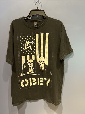 Mens Large Tshirt, OBEY, Government, Skulls, Dead Leaders, US Flag