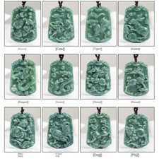 Burmese Jade Chinese Zodiac Pendant Necklace Jewelry Natural Jadeite Green