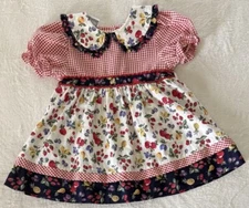 Vintage English Toffee Baby Toddler Girls Dress Plaid Fruit Kids Cottagecore