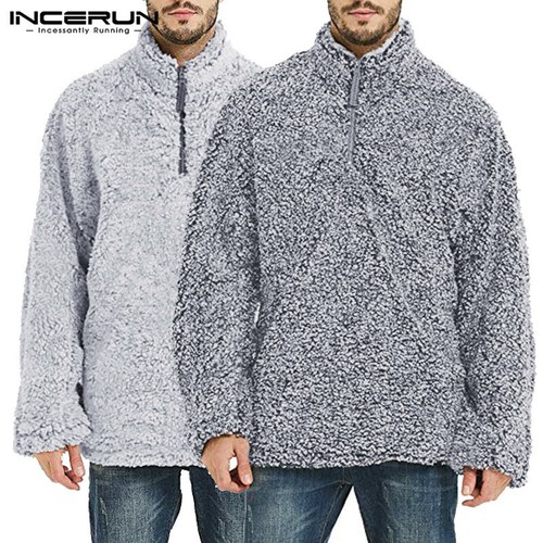 INCERUN Mens Half Zip Fluffy Pullover 
