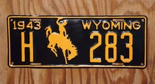 1943 Wyoming HIGHWAY DEPARTMENT License Plate # 283