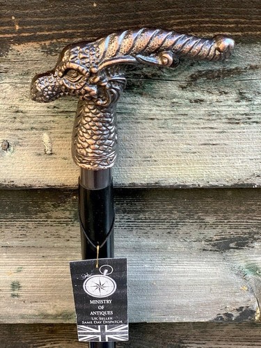 Bastone da passeggio testa di drago design stile antico manico legno - Foto 5 di 6