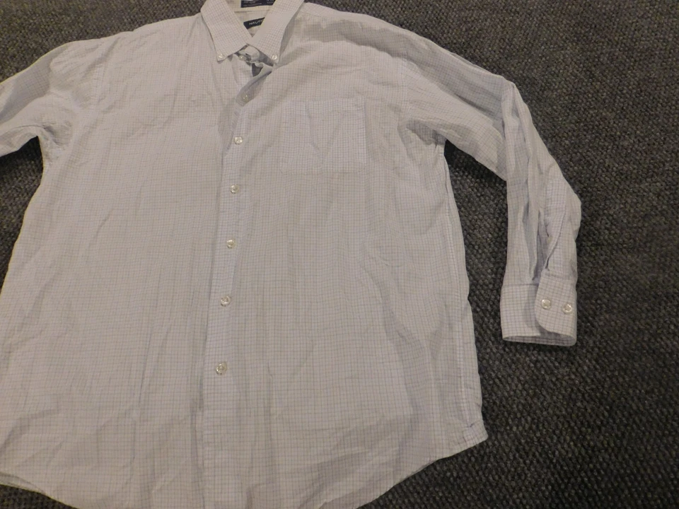 Nautica Hombre Camisa 16.5 Blanco Cuadros Viajero Botón Abajo Foto 3 de 4