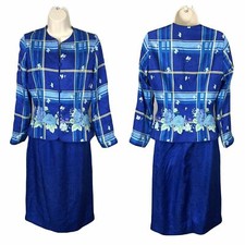 Adrianna Papell Vintage Silk Top Skirt Outfit Set Sz 6 Blue Knee Length