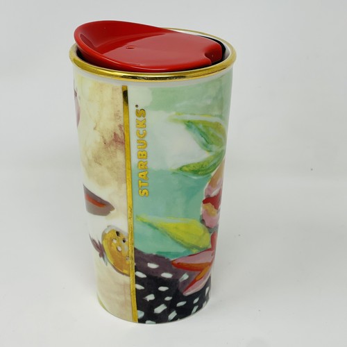 Starbucks Coffee Travel Mug Red Flower Floral Painting Art Impressionist 2014 - Picture 5 of 17