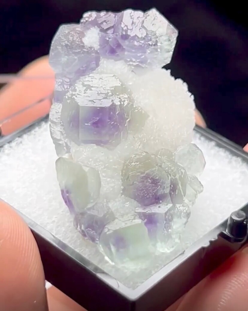 Natural purple-core bi-color fluorite gemstone with unique hues