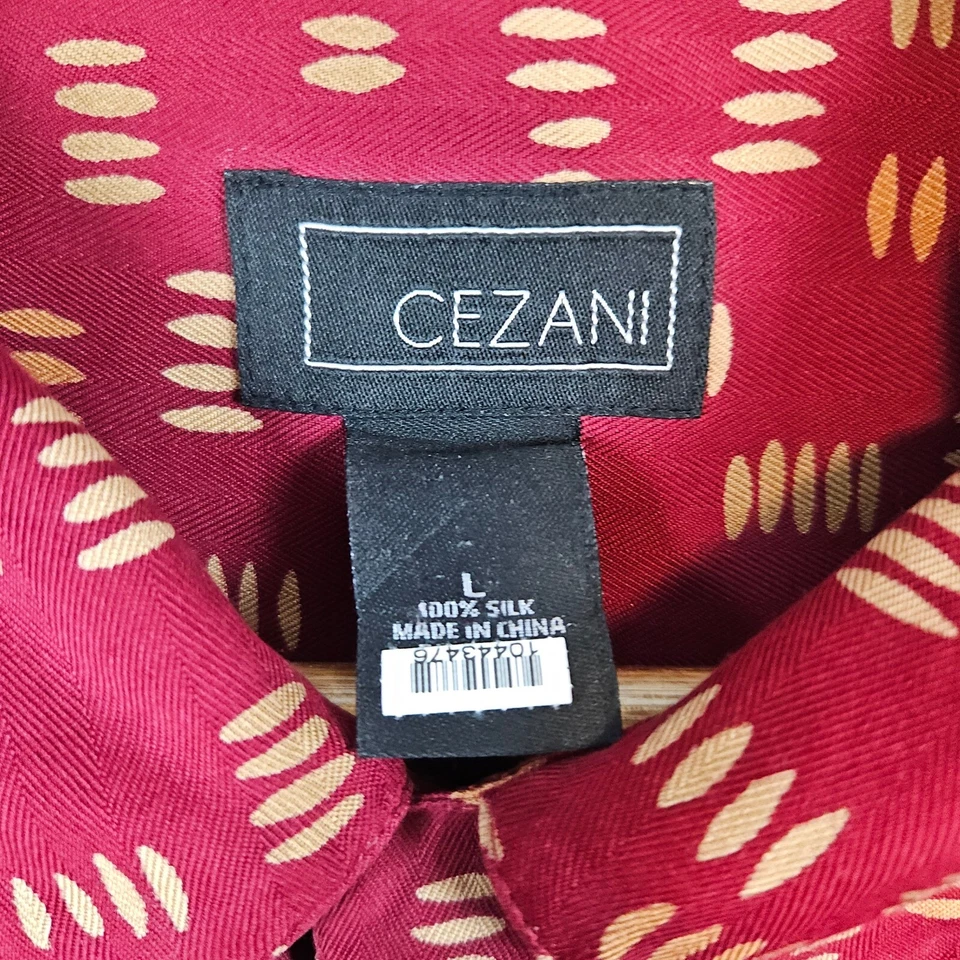 Cezani Men's Burgundy Geometric 100% Silk Shirt Size L Short Sleeve Tropical - Image 3 of 4