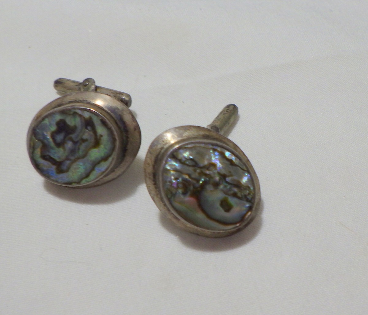Boutons De Manchette Taxco STERLING Signés ECHD - Incrustation Nacre Abalone - Vintage - Homme - Mexique