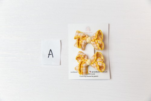 Yellow Earthy tones Baby Toddler alligator ribbon bow hair Clips set Fringe Clip - Picture 4 of 14