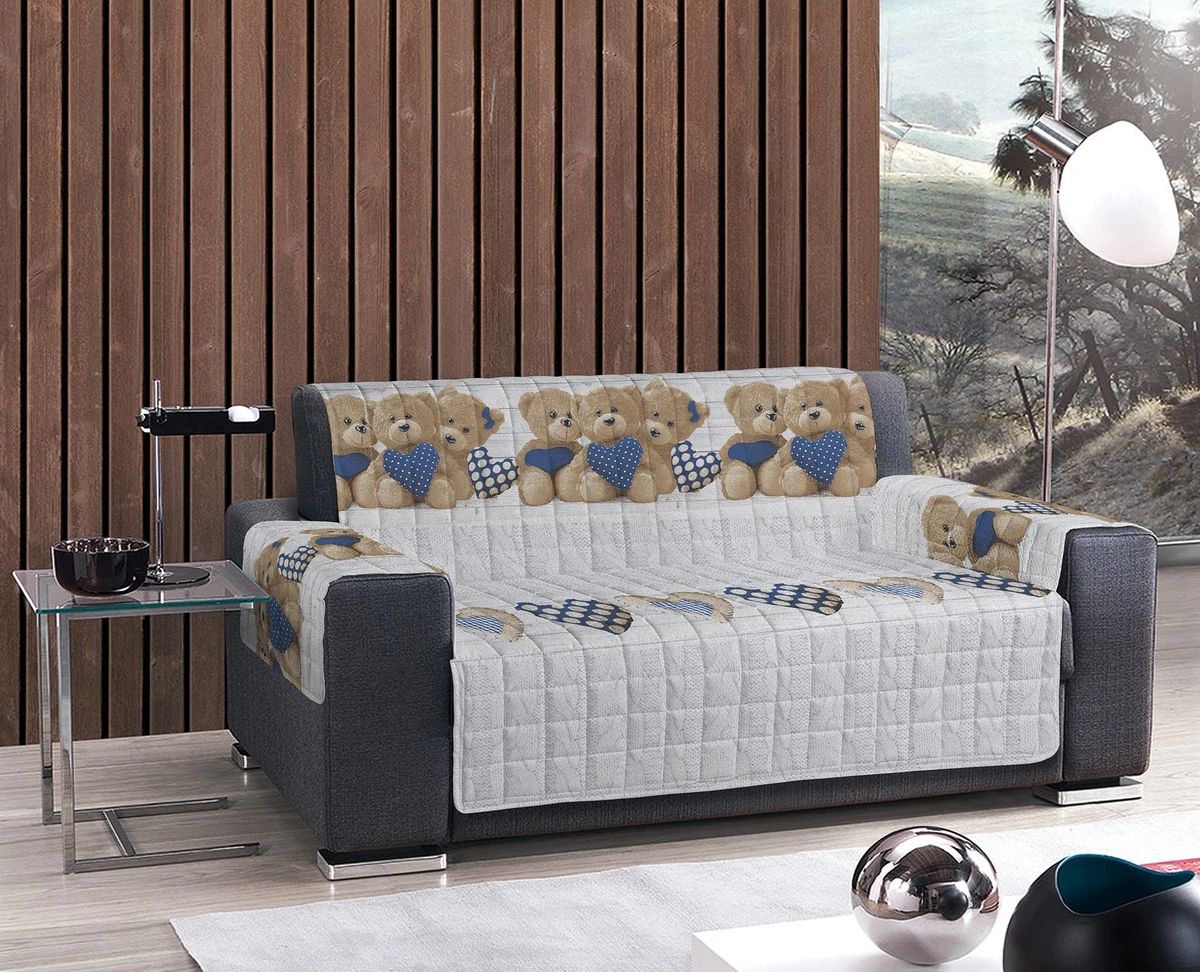 Copridivano 3 Posti Blu Riviera Con Laccetti – Fodera Proteggi Divano In Cotone, Antimacchia E Antipelo, Made In Italy