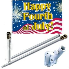 Happy Fourth of July 3 x 5 FT Flag  6 Ft Spinning Tangle Free Pole  Bracket