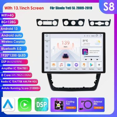 13.1'' Screen Für Skoda Yeti 5L 09-14 Android Autoradio GPS Nav DSP WIFI RDS 128G