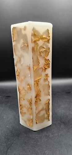 Pillar Candle Hexagon Beige with Golden Chunks - 9 Inches Tall - NEW - Picture 5 of 5