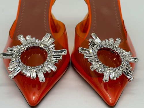 AMINA MUADDI Begum Glass 95 PVC Cristallo Slingback Sandali Tacchi Scarpe $1220 - Foto 5 di 24