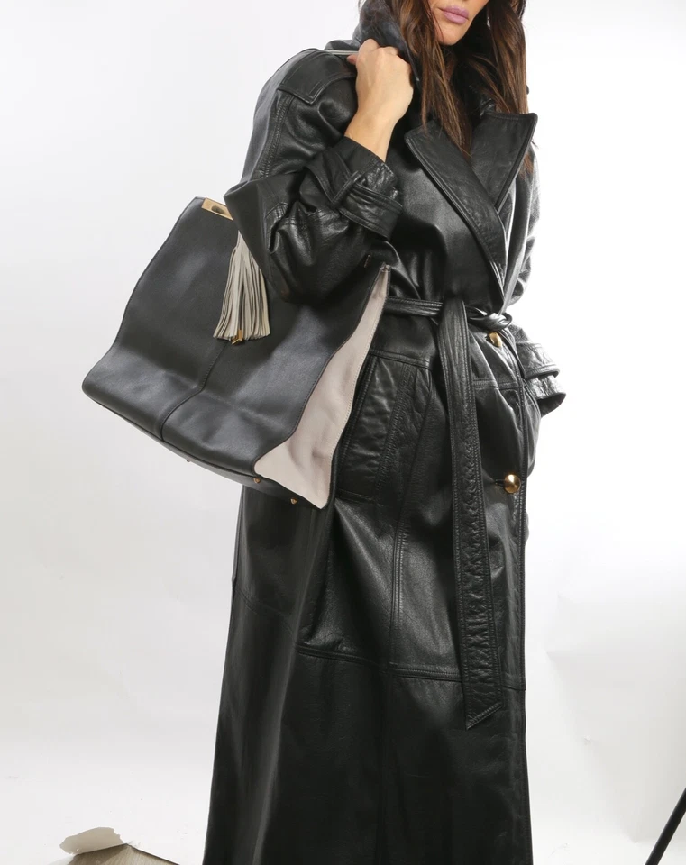 Alberta Di Canio Shoulder Tote Bag Cream Black Leather Women's Designer Fashion - Image 3 of 4