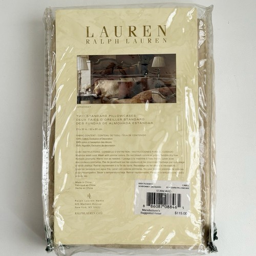 2 Ralph Lauren Verdonnet Jacquard Standard Pillowcases Camel Tan 100% Cotton HTF - Picture 3 of 5