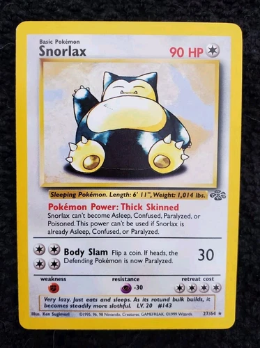 Snorlax 27/64 Jungle Non Holo Rare 1999 WOTC Played Pokemon Card TCG LP Vintage