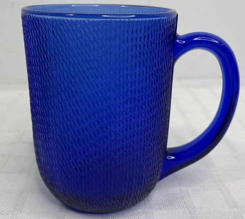 Arcoroc France Glass Coffee Cup Mug Cobalt Blue