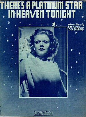 THERE'S A PLATINUM STAR IN HEAVEN TONIGHT Music Sheet-1937-JEAN HARLOW