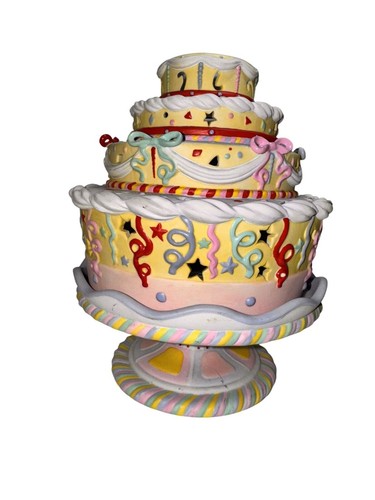 Candelabro Party Lite caprichoso pintado a mano de cerámica en forma de pastel con colorfu - Imagen 2 de 7