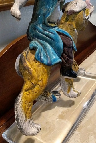 Chinese ROOF TILE 12" WARRIOR FOO DOG Ceramic Clay Sculpture Ming 18th Century - Picture 10 of 19