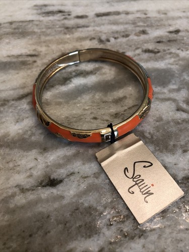 Sequin Nordstrom Orange Thin Silver Tone Enamel Hinge Bangle $25 NWOT # - Picture 2 of 7