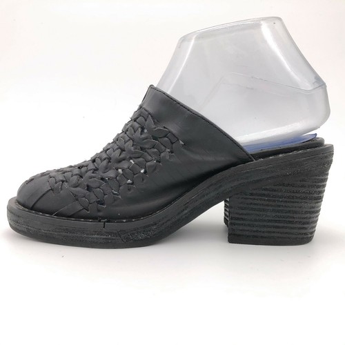 Jeffrey Campbell Black Woven Leather Block Heel Slide Mules Womens 6 M - Picture 4 of 10
