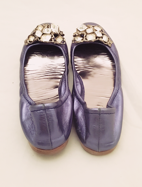 MIU MIU - Blue Metallic Leather Rhinestone Jeweled Ballet Slipper Flats 6 36.5 | eBay