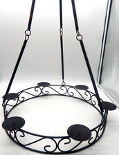 Vintage Large 20" Black Metal Distressed (6) Candle Candelabra Chandelier