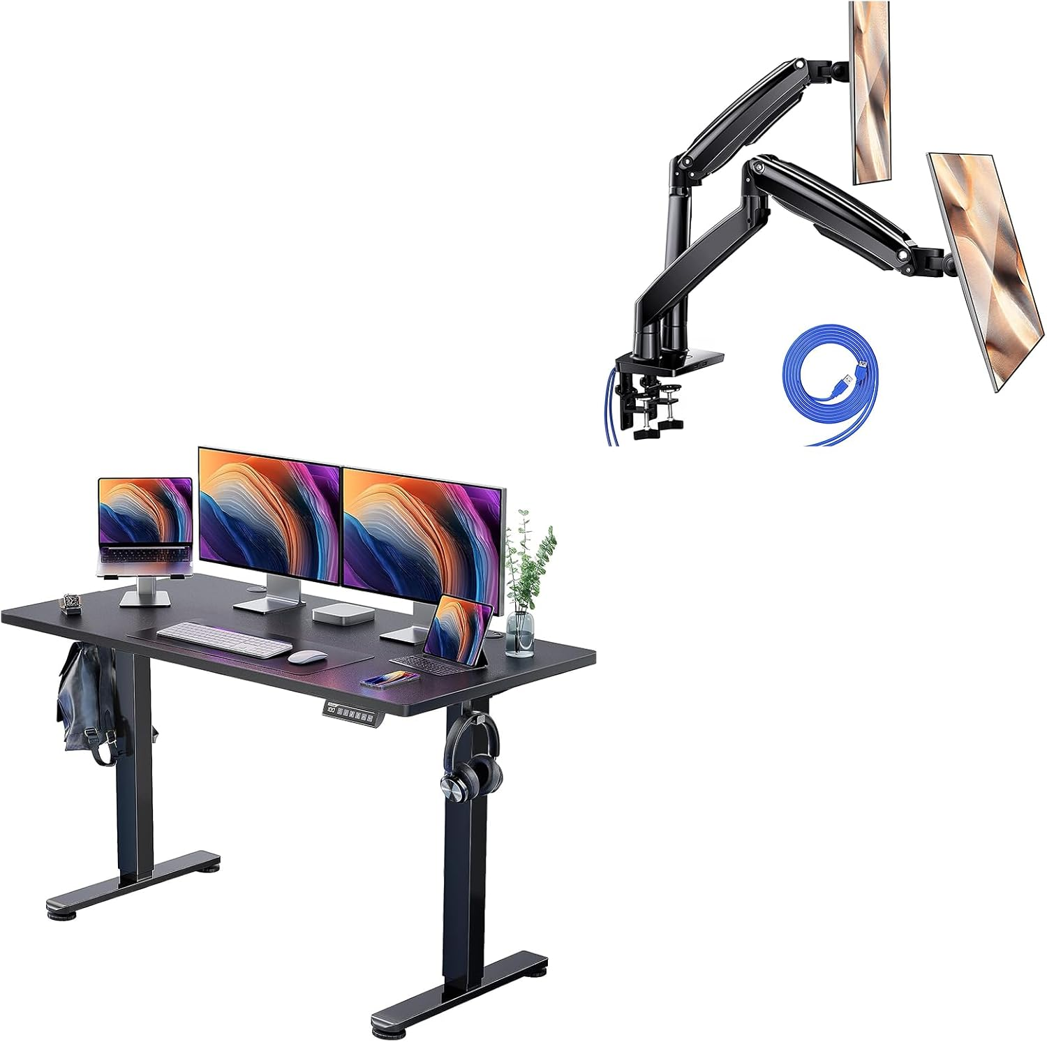 Height Adjustable Electric Standing Desk Dual Monitor Stand Mount-image