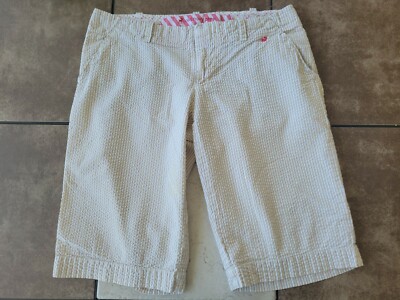 OLD NAVY Prep Striped Seersucker Shorts Tan White Bermuda