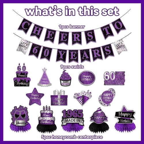 GERMISHUYS 60th Birthday Decorations Women Purple Birthday Party Decorations ... - 第 2/8 張圖片