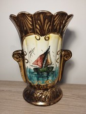 Joli vase décoratif  H.Bequet Quaregnon Signé Heist décor Bateau