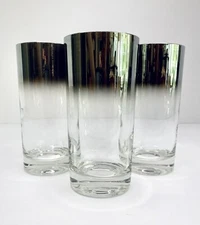 Dorothy Thorpe Style Highball Glass Silver Fade Set 3 MCM Tumbler Iced Tea 5.5"