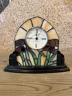 VTG Linden Stained Glass Tiffany-Inspired "Painted Garden" Table Clock 8 1/2"x7"