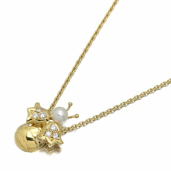 Collier Dior K18Yg perle diamant 40 cm D0,04 ct or jaune 750 cadeau bijoux femme