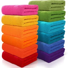 Set of 12 Bath Towels Bulk - 28 x 55 Inch Large Cotton Towels in 12 Colors, S...