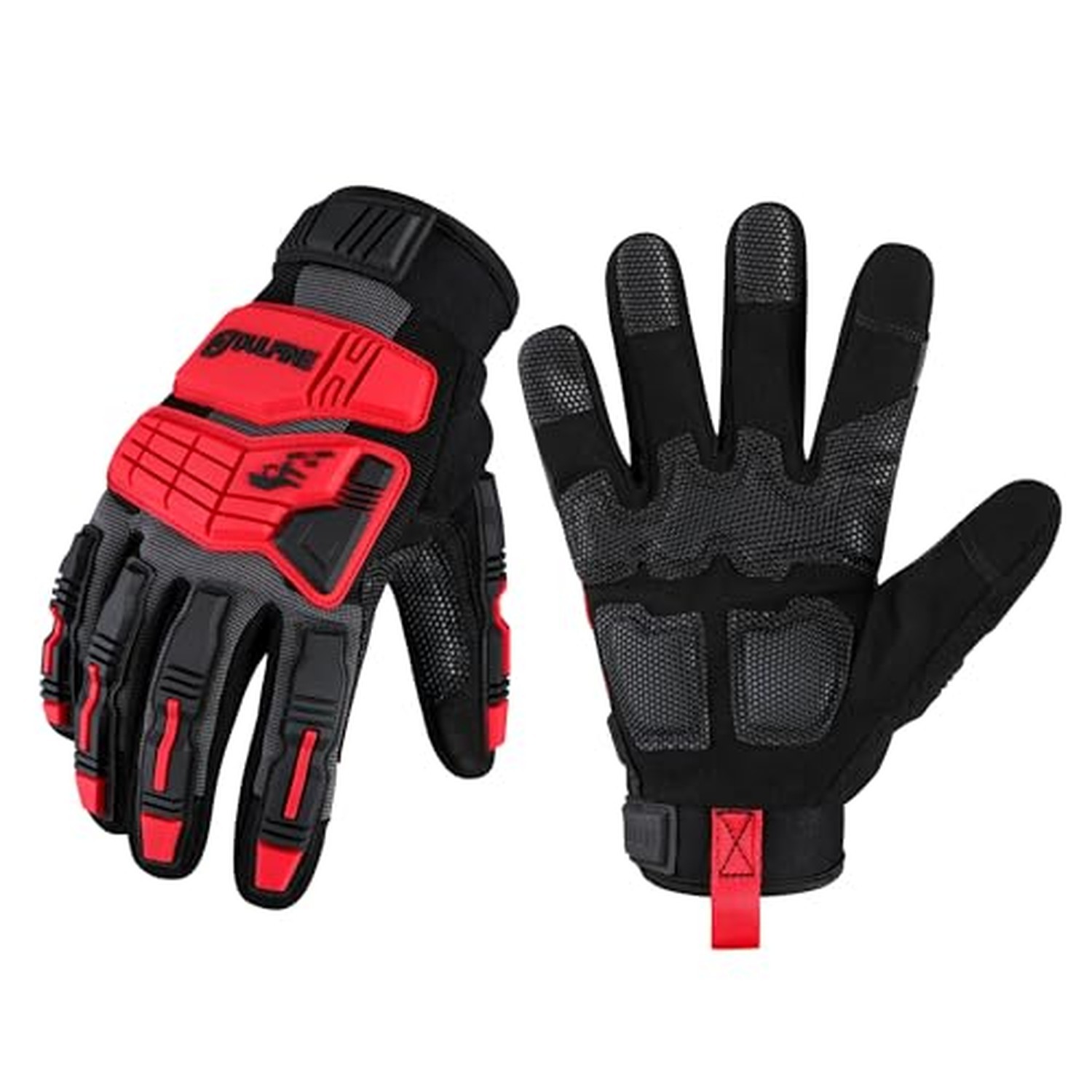 DULFINE Impact-Resistant Heavy Duty 1 Pair Pack Work Gloves for Men Red M