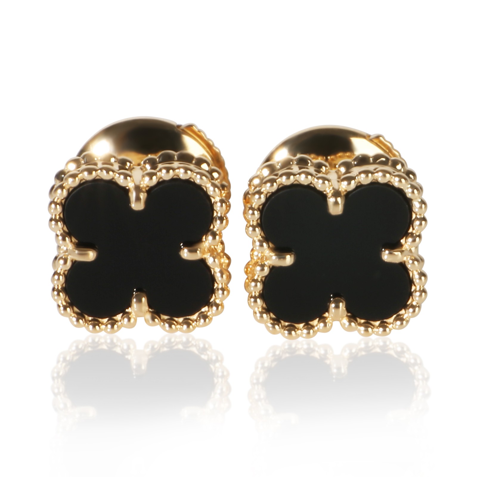 Van Cleef & Arpels Yellow Gold Onyx Sweet Alhambra Earrings