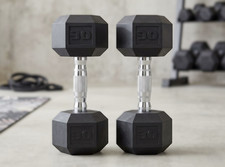 2 X 30lb Pound Dumbbell Pair Rubber Hex Weights Set 60 lbs Total Workout Gym NEW