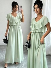 Ladies Elegant Mint Green V Neck Maxi Dress
